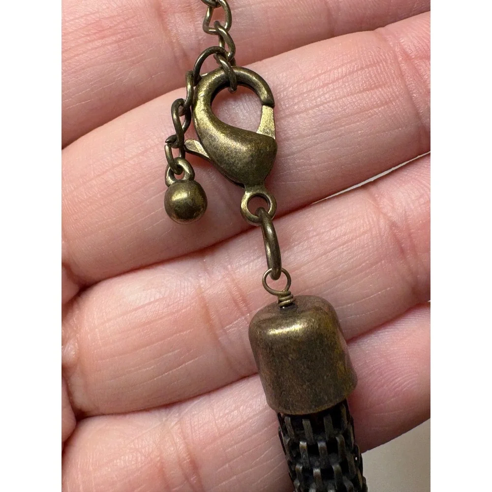 Antique Bronze Mesh Collar Necklace Silver Spheres Rhinestone Statement